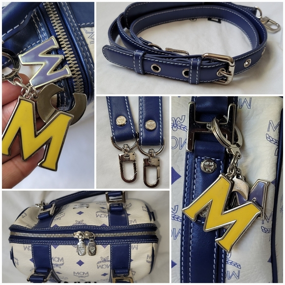 Blue & white MCM Visetos charm Boston Satchel with long crossbody strap & COA - Picture 13 of 13